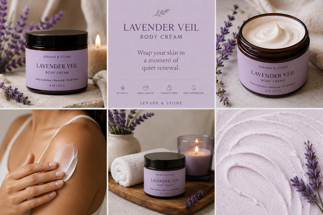 Lavender Veil Body Butter with calming lavender and rich botanical moisturizers for soft smooth and deeply hydrated skin