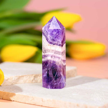 Chevron Amethyst Crystal Point | Natural Purple & White Bands