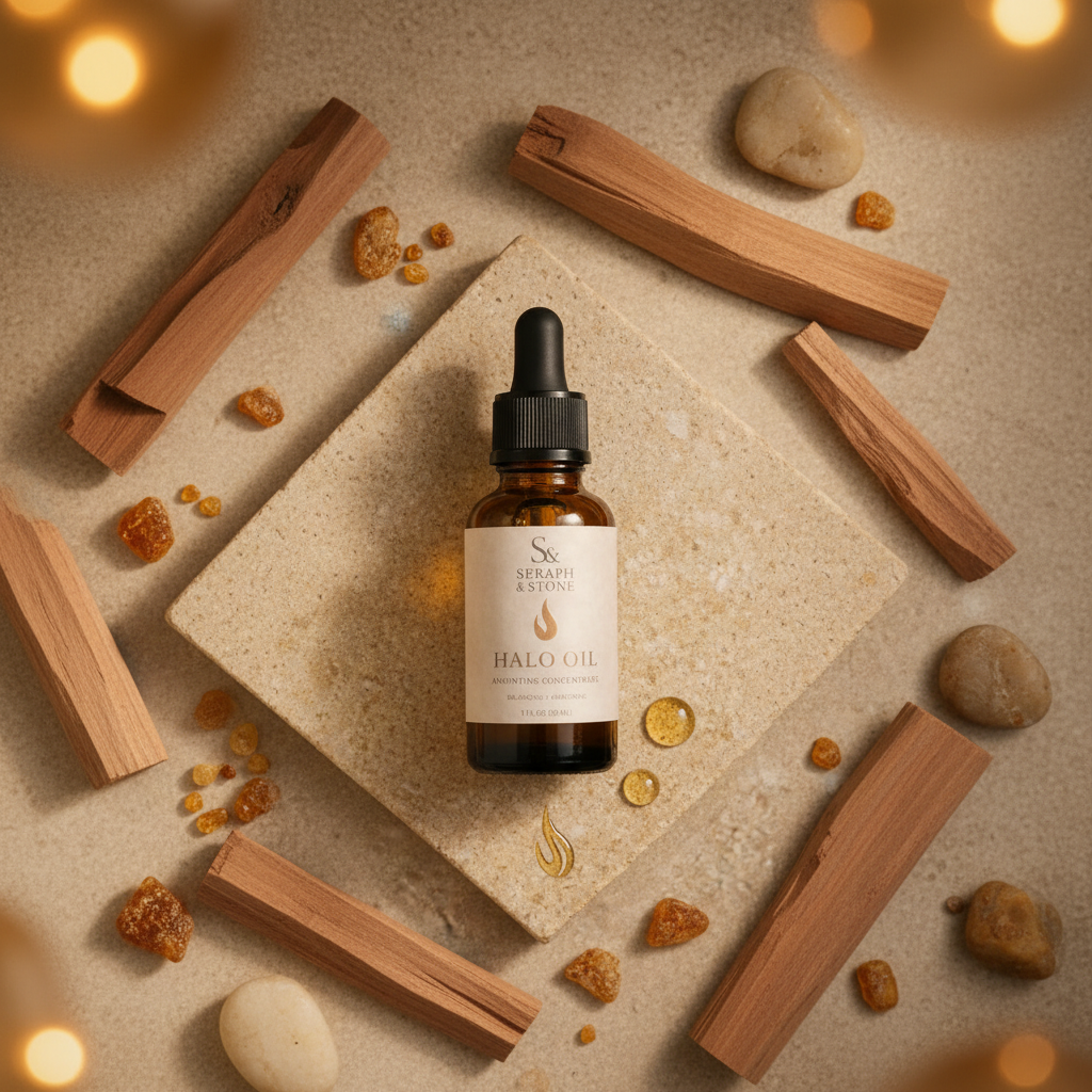 Halo Oil with sandalwood and amber ingredients