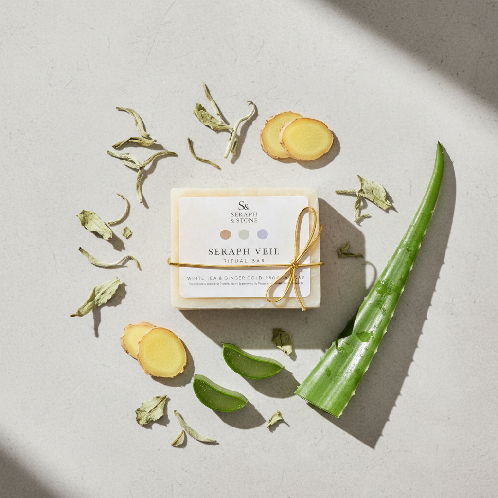Seraph Veil soap bar with white tea and ginger ingredients