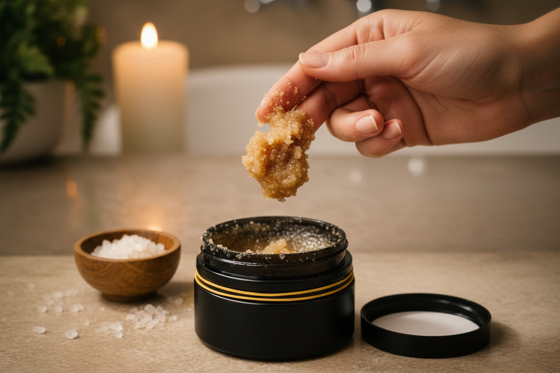 Temple Stone body polish texture close-up