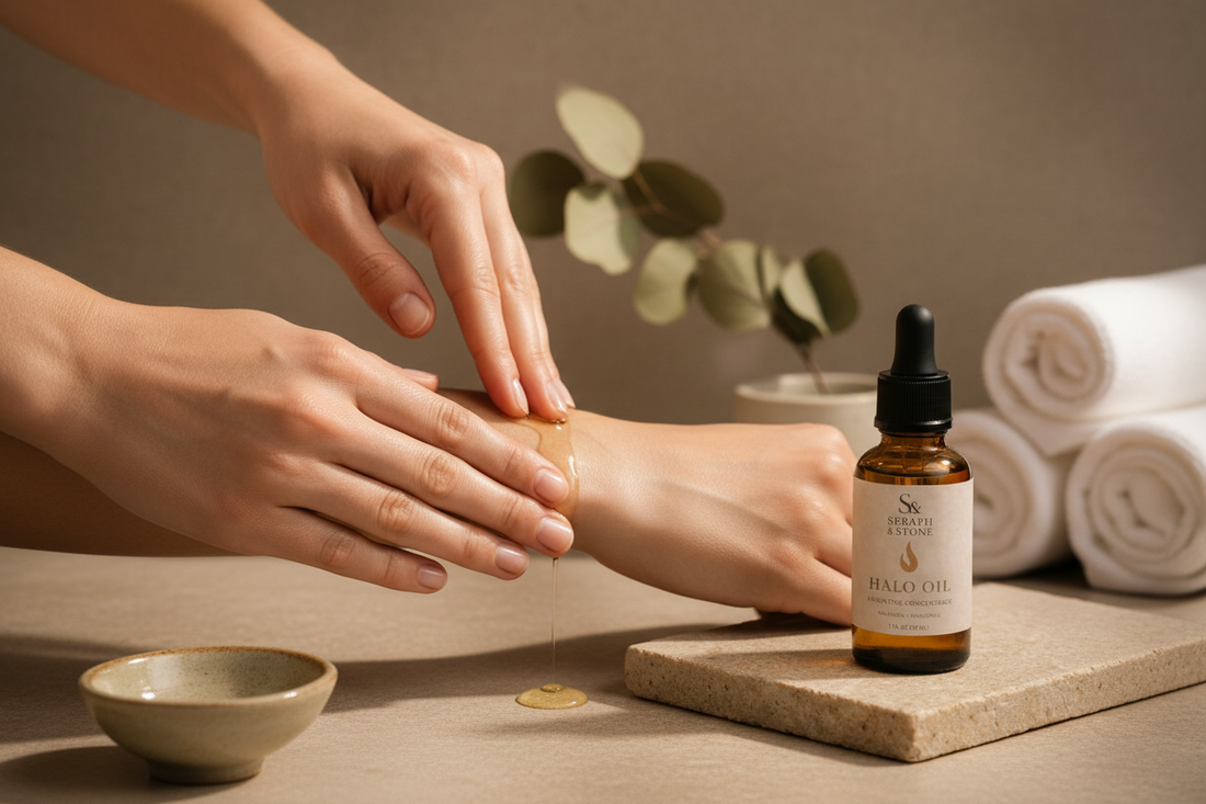 Halo Oil being applied to skin